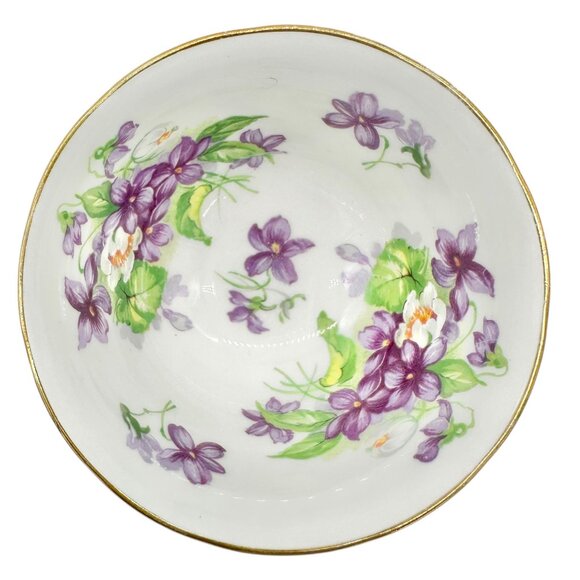 Royal Chelsea English Bone China Creamer and Sugar Bowl Set Purple Floral 3" Dia - Picture 5 of 13